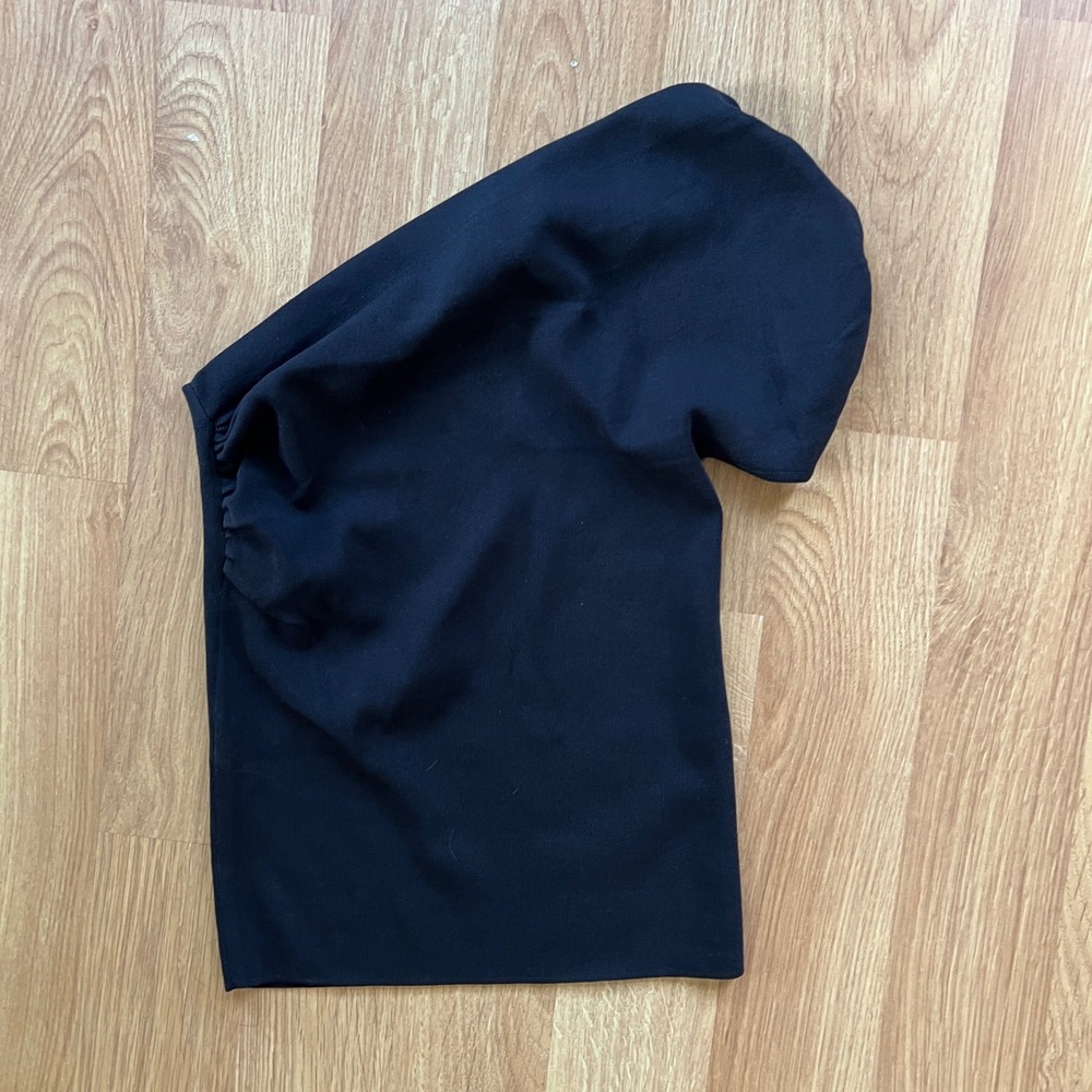 Zara One Shoulder Going Out Top Women's Size Large Stretchy Black Date Night